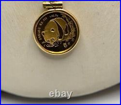 Coin China Panda 1987 1/20 Oz BU Necklace 14K Yellow Gold Finish Without chain