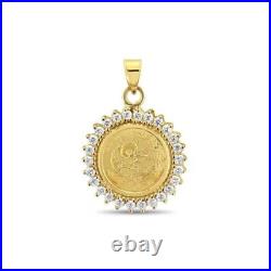 Created 2Ct Real Moissanite Panda Coin Vintage Pendant 14k Yellow Gold Finish