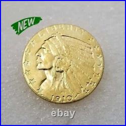 Custom 1910 Indian Head Eagle Dollar Coin Unisex 14K Yellow Gold Plated