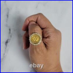 Custom 1991 State of Texas Gold Coin 2 Ct Moissanite Ring 14K Yellow Gold Plated