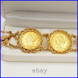 Custom Made Antique $5 Liberty Gold Coin 14Kt Yellow Gold Bracelet 74.7gr