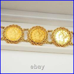 Custom Made Antique $5 Liberty Gold Coin 14Kt Yellow Gold Bracelet 74.7gr