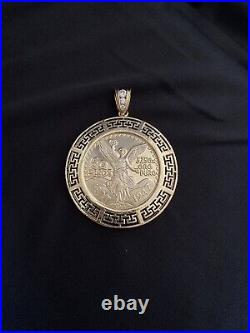 Design 50 Pesos Moneda Mexican Coin Pendant Free Chain 14k Yellow Gold Plated