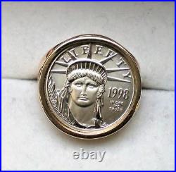 Designer 1/10 oz Platinum American Eagle Liberty Coin 14K Yellow Gold RING