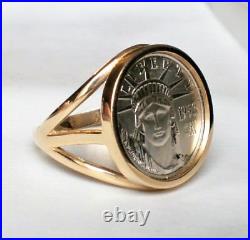Designer 1/10 oz Platinum American Eagle Liberty Coin 14K Yellow Gold RING