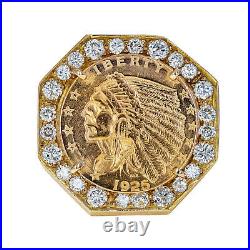 Diamond Bezel 1925 Indian Head Coin Ring, 14k Yellow Gold, Size 8.25