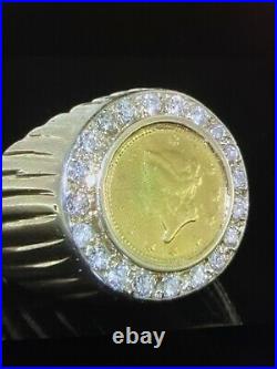 Diamond Ring With 1854 Liberty Head Coin 14kt Gold 13g