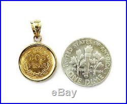 Dos Pesos Mexican 2 Pesos Gold Coin Necklace Charm Pendant