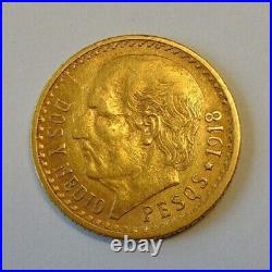 Dos Y Medio Pesos Coin Mexico 1918 Shape Charm With 14k Yellow Gold Plated