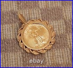 ESTATE 1/10oz GOLD $5 1987 LIBERTY US COIN SET IN 14K GOLD ROPE PENDANT