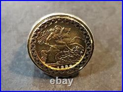 ESTATE 9K MEN'S RING 1982 Elizabeth II British Gold Half Sovereign GOLD 22K COIN