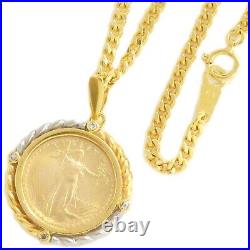 Eagle Coin 1/10 oz K22 K18 Yellow Gold Pt900 Diamond Necklace Pendant