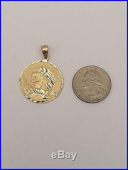 Eagle & Snake Coin Pendant Solid 14k Yellow Gold Medallion Charm Polished Style