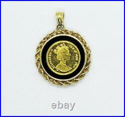 Elizabeth II Isle of Man Coin Pendant 1995 and Black Onyx Set in 14K Yellow Gold