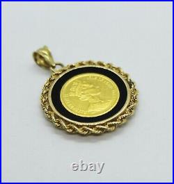 Elizabeth II Isle of Man Coin Pendant 1995 and Black Onyx Set in 14K Yellow Gold