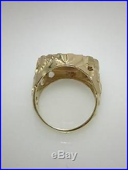 Estate 14k Yellow Gold 1945 Dos Mexican Peso 22k Coin Nugget Ring Size 6.75