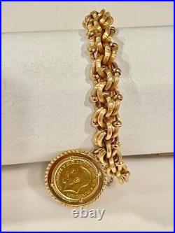 Estate 18k Rose & Yellow Gold Double Link Chain 7.5 Bracelet 1915 British Coin