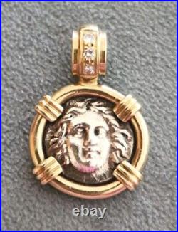 Estate 18k Yellow Gold Diamond Bezel Julius Caesar Silver Coin Pendant, 8.9 Gram