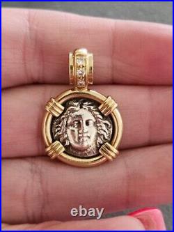 Estate 18k Yellow Gold Diamond Bezel Julius Caesar Silver Coin Pendant, 8.9 Gram