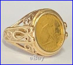 Estate 1/25oz Isle of Mann Cat Crown 999 Gold Coin Ring 14K Gold Size 5