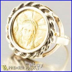 Estate Ladies 14k Yellow Gold Liberty Coin Ring 1/20 ozt Coin SIZE 5