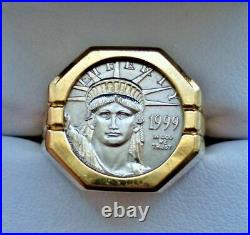 Estate Liberty Coin 14K Yellow Gold Finish Beauty Charm Ring 925 Sterling Silver