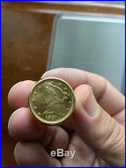 Estate Men's 22k 1881 Liberty Coin In 18k Yellow Gold Design Setting Heavy 20.5g