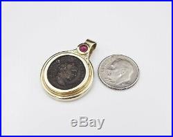 Etruscan 14k Yellow Gold Ruby Cabochon Antoninus Pius Coin Pendant 1.3 PG1006