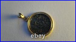 Excellent Condition 18k Yellow Gold Bezel Tibetan Tangka Silver Coin Pendant