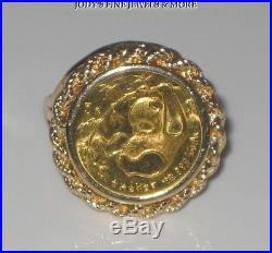 Exquisite 1985 14k Yellow Gold Setting 24 Kt Pure Gold Chinese Panda Coin Ring