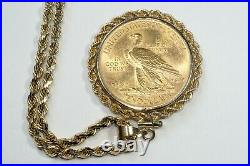 Extraordinary 1915 $10 Gold Indian Head Eagle Coin 24 14K Rope Necklace