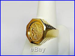 GENUINE INDIAN HEAD 2 1/2 DOLLAR GOLD COIN in 14K GENTS RING MOUNTING