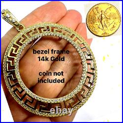 GOLd Bezel 50 pesos pendant 14k mexican centenario coin frame bisel cz SOLID oro