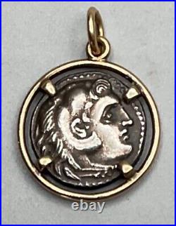 GREEK SILVER COIN WITH 14k YELLOW GOLD PENDANT