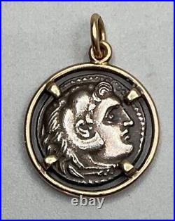 GREEK SILVER COIN WITH 14k YELLOW GOLD PENDANT