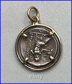 GREEK SILVER COIN WITH 14k YELLOW GOLD PENDANT