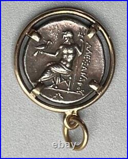 GREEK SILVER COIN WITH 14k YELLOW GOLD PENDANT