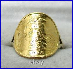 Gents / Ladies Edwardian 1905 Bent Half Sovereign Ring Size P. 1/2