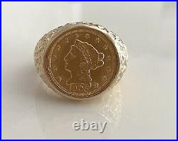 Genuine 1905 $2.5 Liberty Gold Coin 14k Yellow Gold Mans Ring Size 10.25