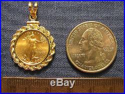 Genuine Gold 1/10 Oz American Eagle Coin Gold Pendant + 14k Bezel