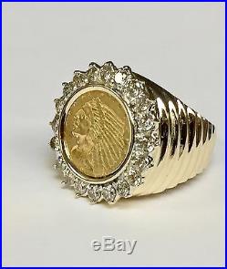 Genuine Indian Head 2 1/2 Dollar Gold Coin Mens Ring Mounting 14k 18gr 2.0 Tcw