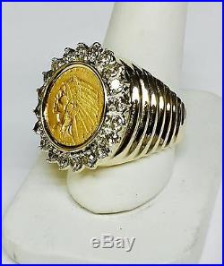 Genuine Indian Head 2 1/2 Dollar Gold Coin Mens Ring Mounting 14k 18gr 2.0 Tcw