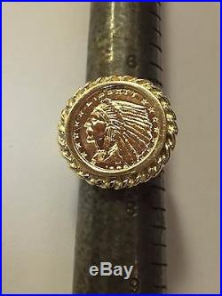 Genuine Indian Head 2 1/2 Dollar Gold Coin Ring Mounting 14k Gr 7.5