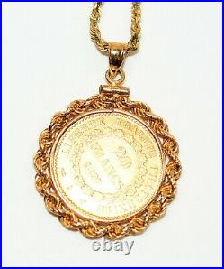 Gold 1897 20 Franc Coin 14kt Yellow Gold Pendant Necklace