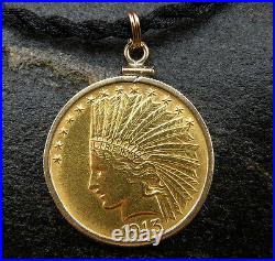 Gold 1913 $10 Indian Head Eagle Coin (1/2 oz. Gold) Pendant-14K Yellow Gold Bezel