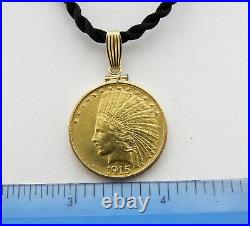 Gold 1915 $10 Indian Head Eagle Coin (1/2 oz. Gold) Pendant-14K Yellow Gold Bezel