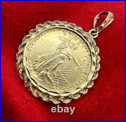 Gold American Eagle Coin Pendant-Classic 14K Yellow Gold Bezel 1986 $10 1/4oz