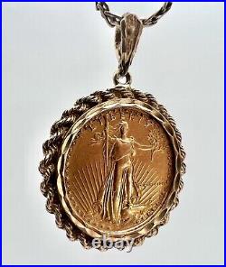 Gold American Eagle Coin Pendant-Classic 14K Yellow Gold Bezel 1986 $10 1/4oz