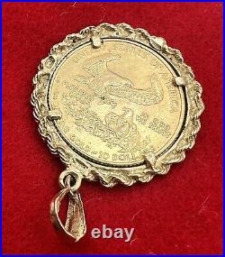 Gold American Eagle Coin Pendant-Classic 14K Yellow Gold Bezel 1986 $10 1/4oz