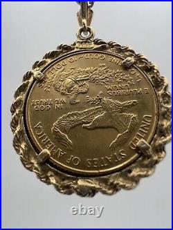 Gold American Eagle Coin Pendant-Classic 14K Yellow Gold Bezel 1986 $10 1/4oz